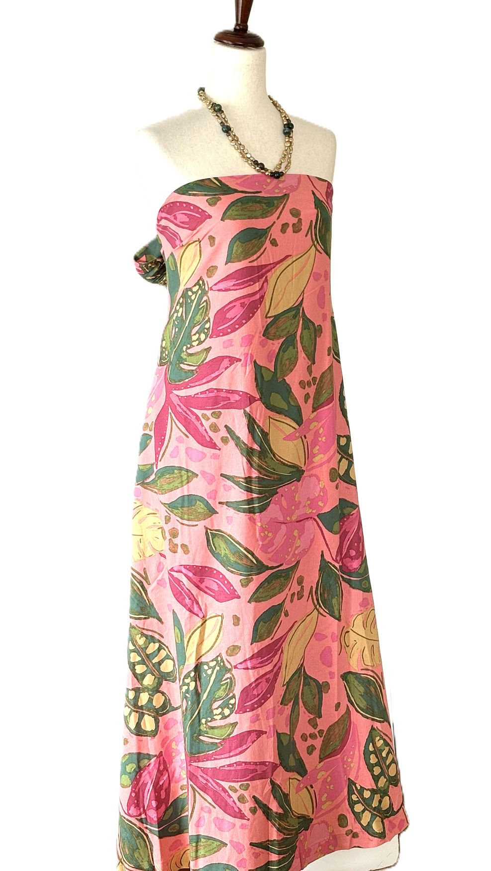 Dresses: Strapless Tropical Floral Print Designer Maxi Dress. Resortwear.(Pink)