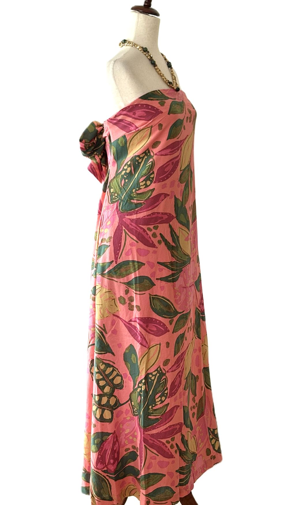 Dresses: Strapless Tropical Floral Print Designer Maxi Dress. Resortwear.(Pink)
