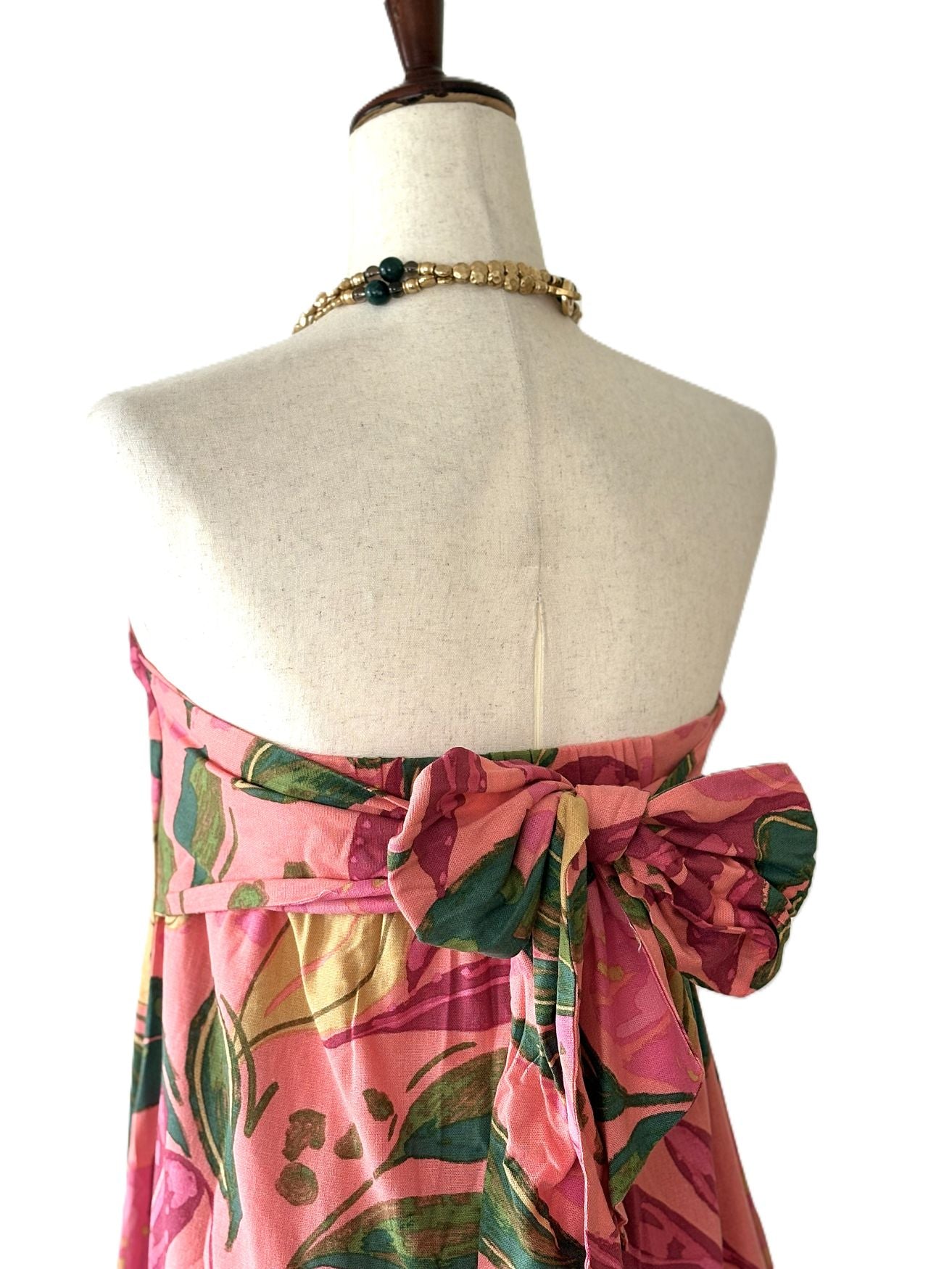 Dresses: Strapless Tropical Floral Print Designer Maxi Dress. Resortwear.(Pink)