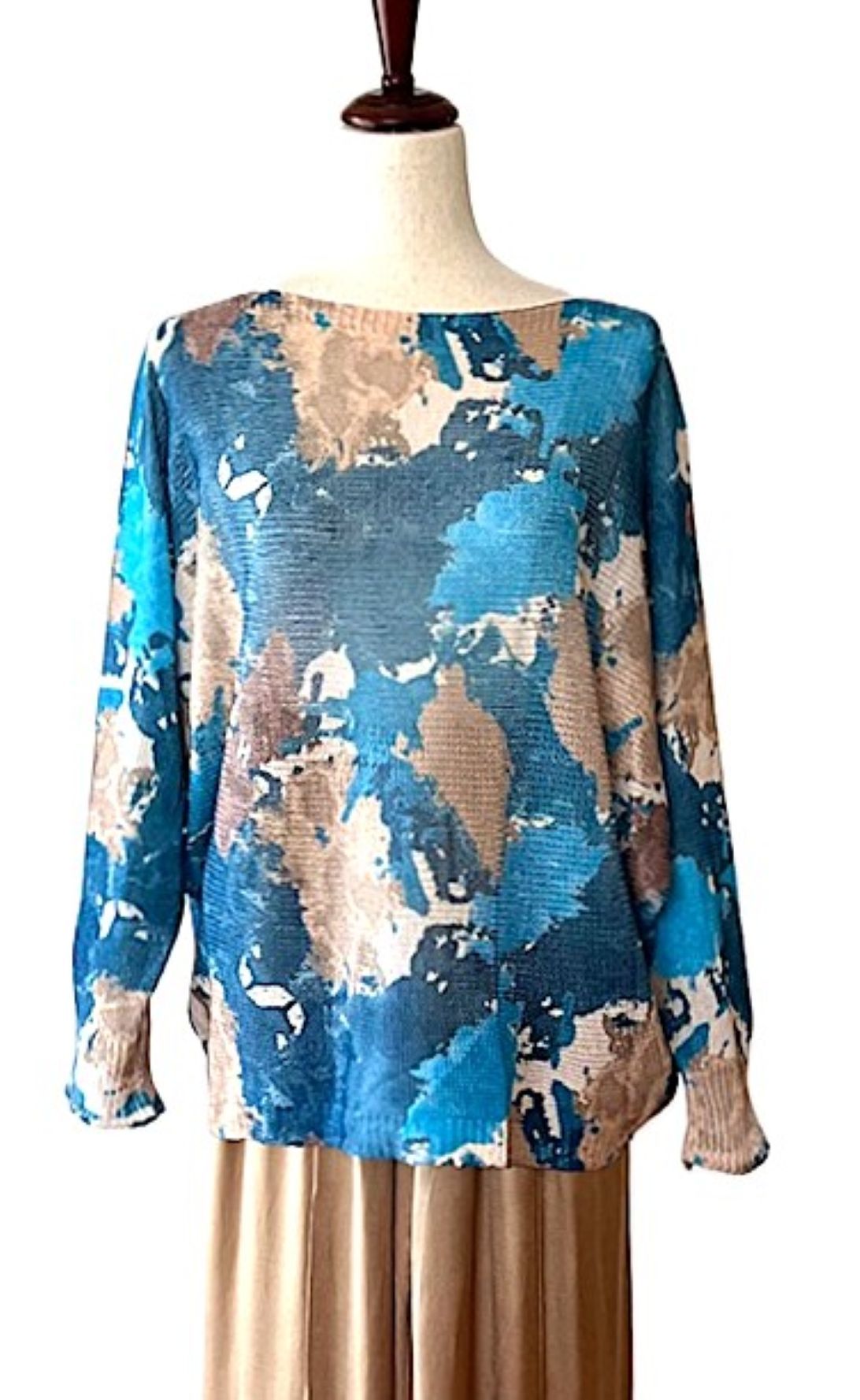 Italian Knit Abstract Round Sweater (Turquoise Bronze)