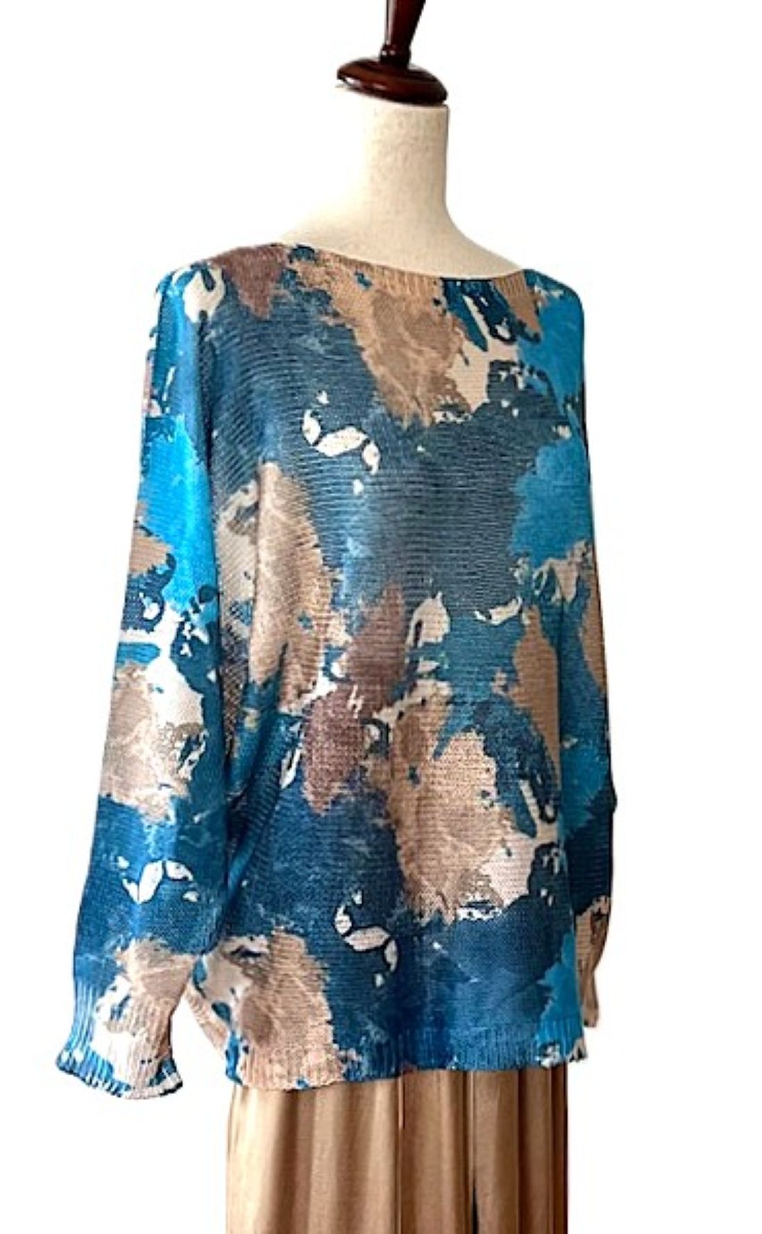 Italian Knit Abstract Round Sweater (Turquoise Bronze)