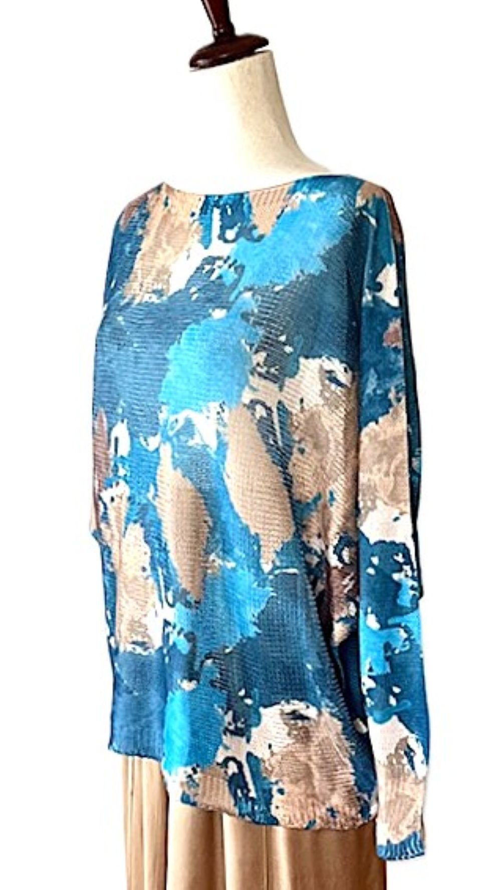 Italian Knit Abstract Round Sweater (Turquoise Bronze)