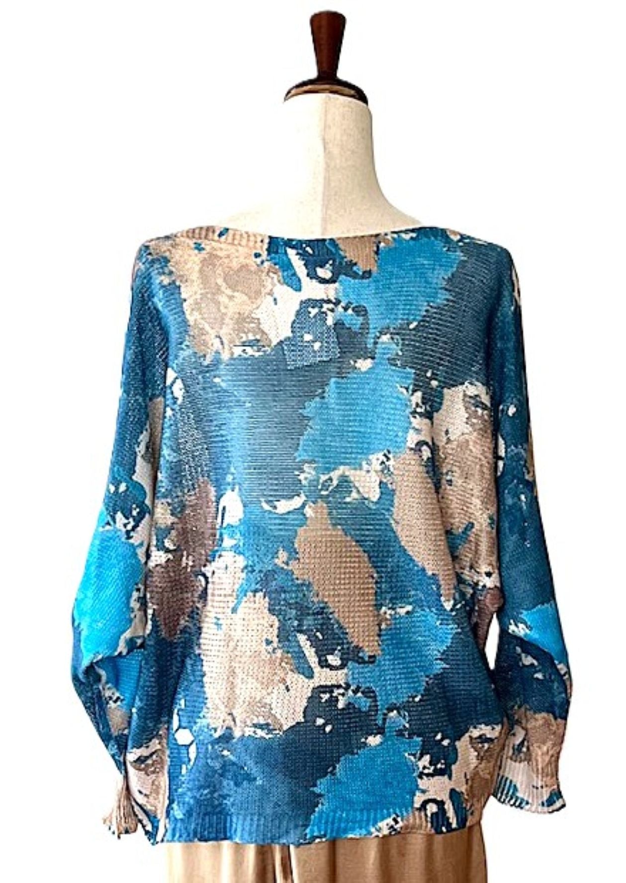 Italian Knit Abstract Round Sweater (Turquoise Bronze)