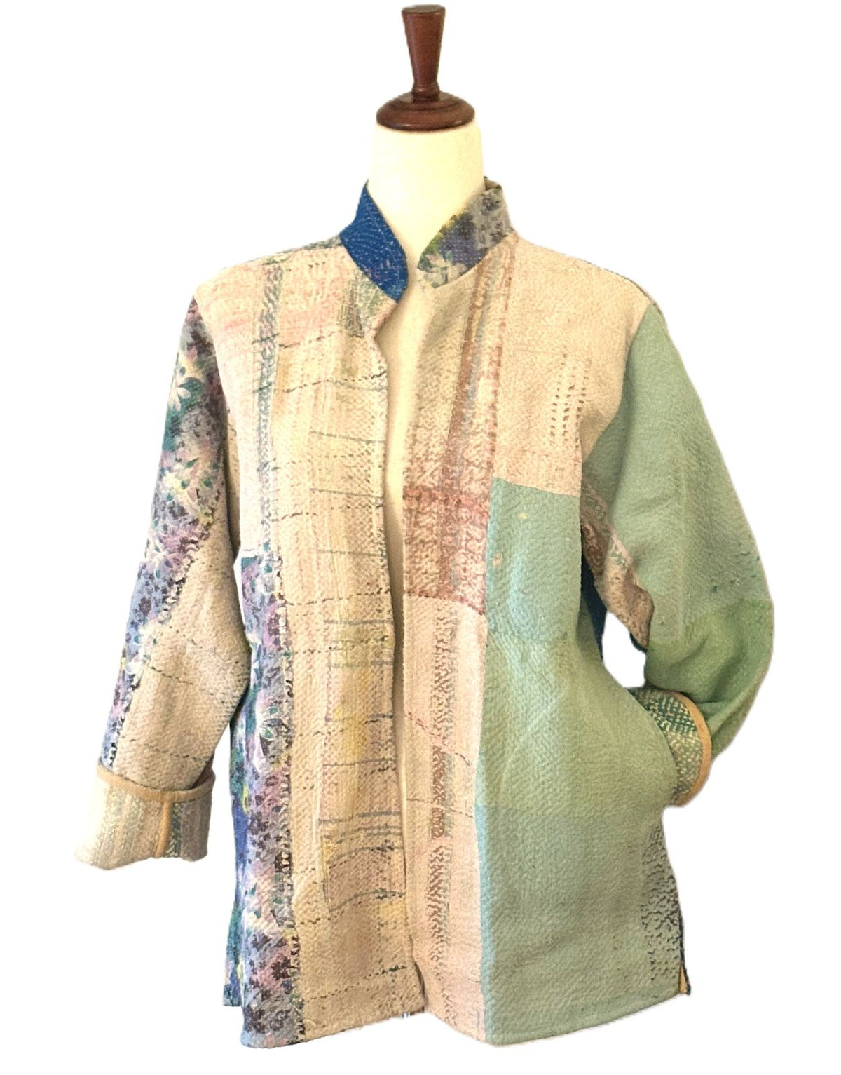 Specialty Collection, Hand Embroidered Kantha Patchwork Jacket: Reversible Cotton Sari Kimono (Multi Colored)