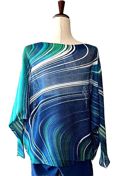 Italian Knit Green and Blue Wavy Sweater