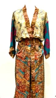 Top of the Line Silk Kimono Duster Mixed Print (Olive/Bronze)