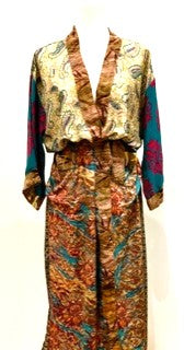 Top of the Line Silk Kimono Duster Mixed Print (Olive/Bronze)