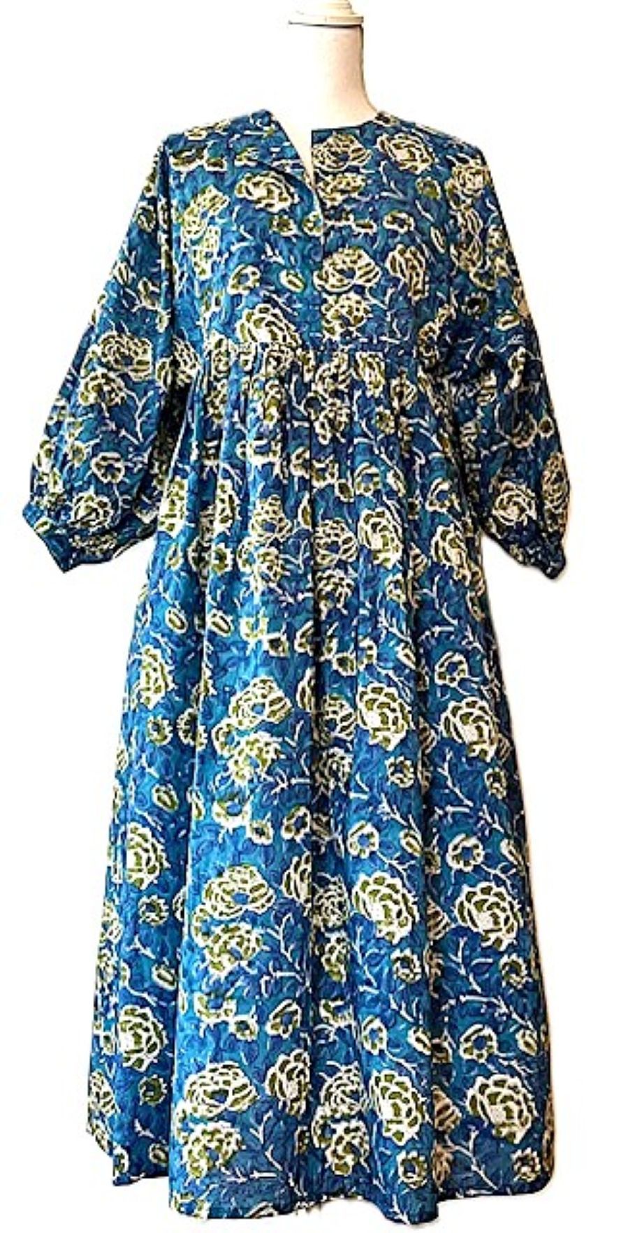 Long Cotton Block Print Dress Is A Tailored Classic - Royal Floral