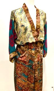 Top of the Line Silk Kimono Duster Mixed Print (Olive/Bronze)