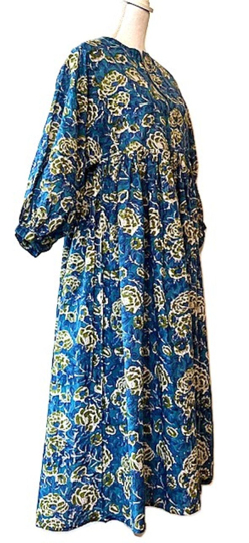 Long Cotton Block Print Dress Is A Tailored Classic - Royal Floral