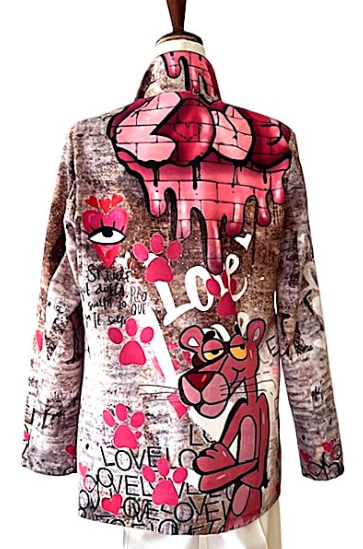 Blazer-One Size Graffiti Love Street-Art Print Blazer. Pink Panther Character.