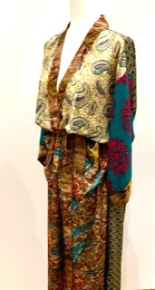 Top of the Line Silk Kimono Duster Mixed Print (Olive/Bronze)