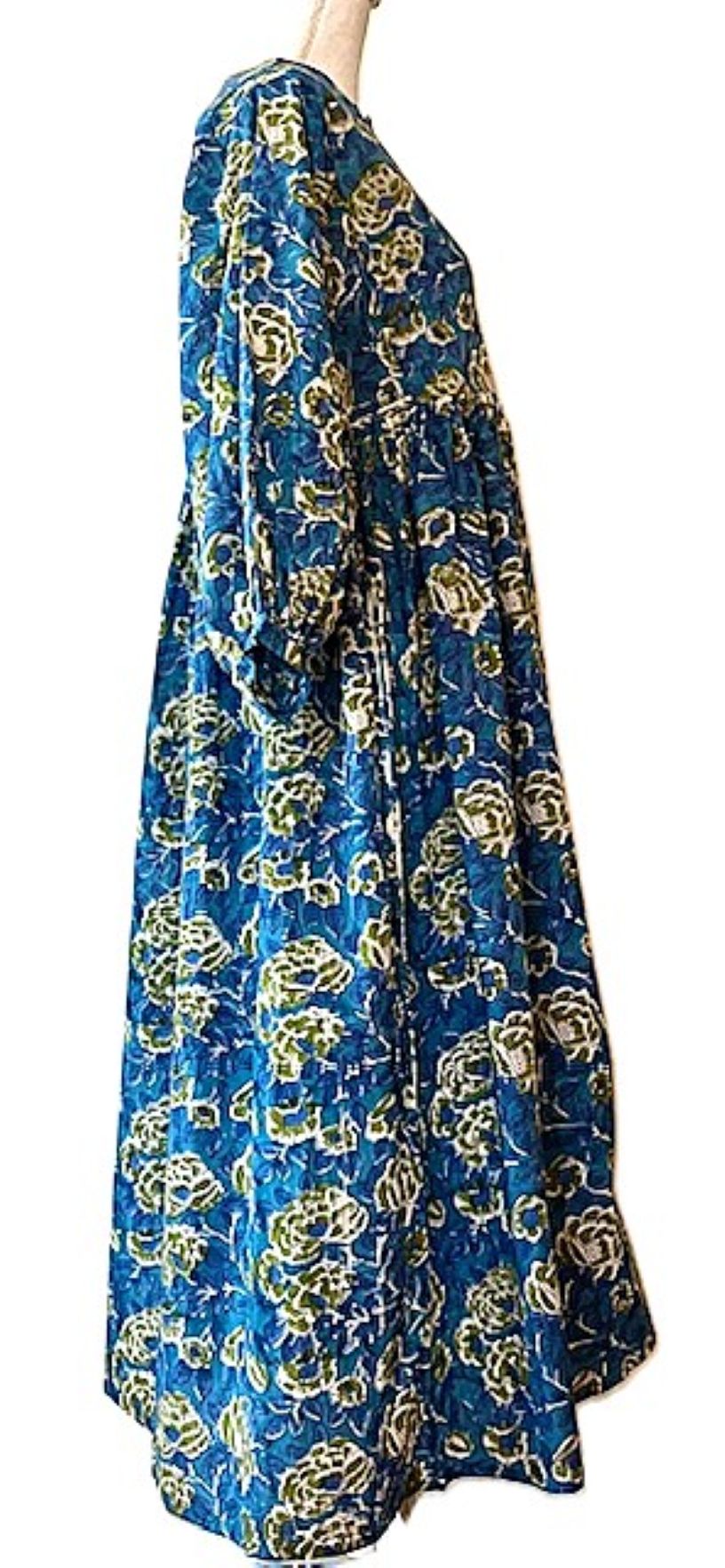 Long Cotton Block Print Dress Is A Tailored Classic - Royal Floral