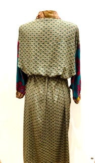 Top of the Line Silk Kimono Duster Mixed Print (Olive/Bronze)