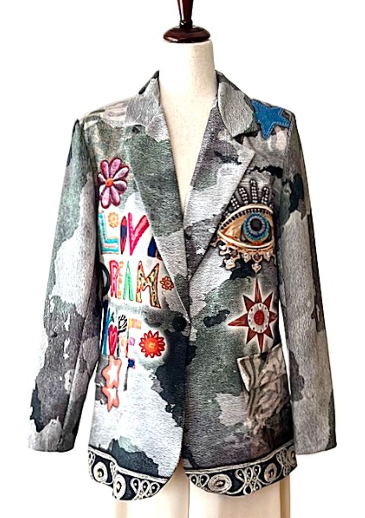 Blazer-Contemporary Italian "Love, Dream,And Hope" Jacket Makes A Statement.