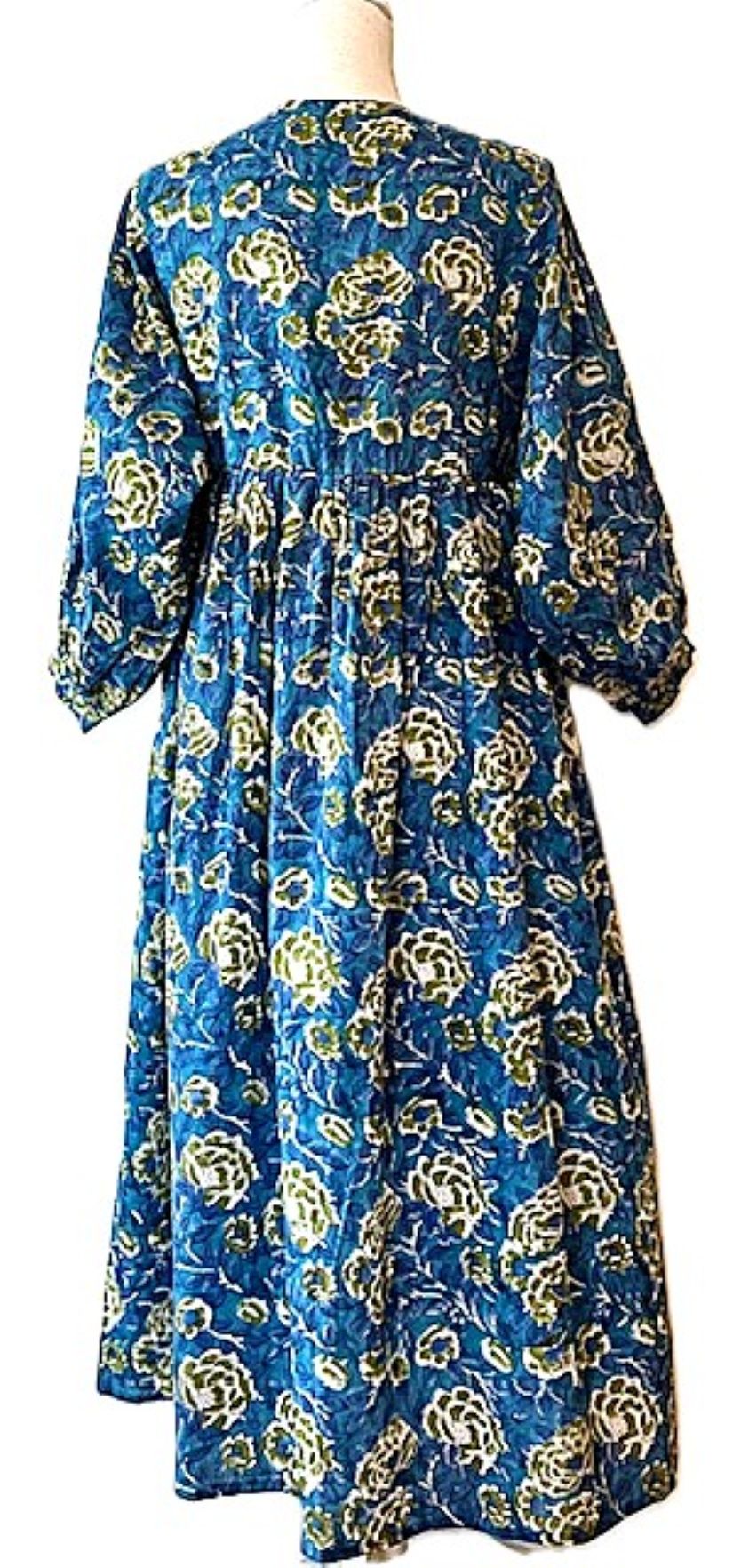 Long Cotton Block Print Dress Is A Tailored Classic - Royal Floral