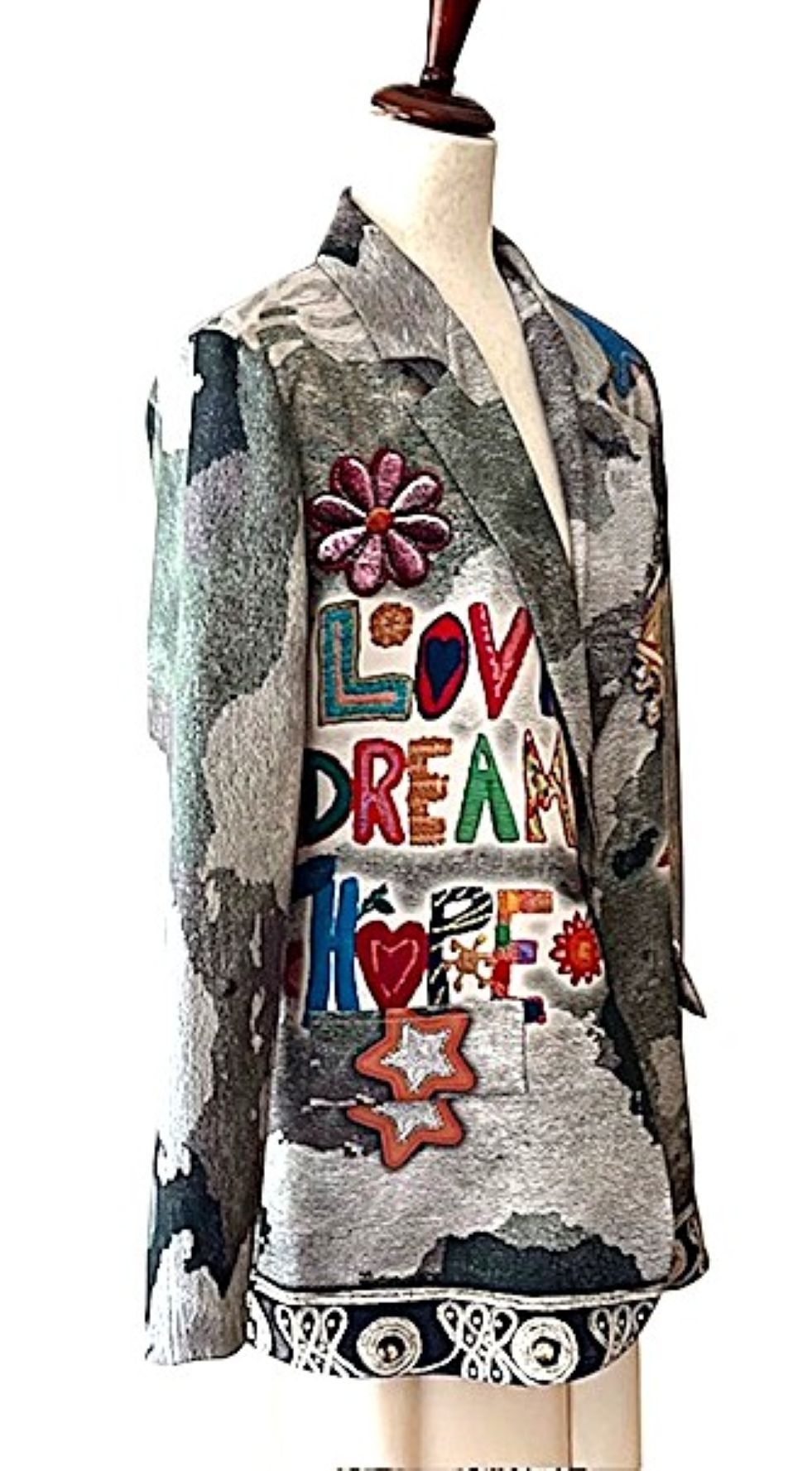 Blazer-Contemporary Italian "Love, Dream,And Hope" Jacket Makes A Statement.