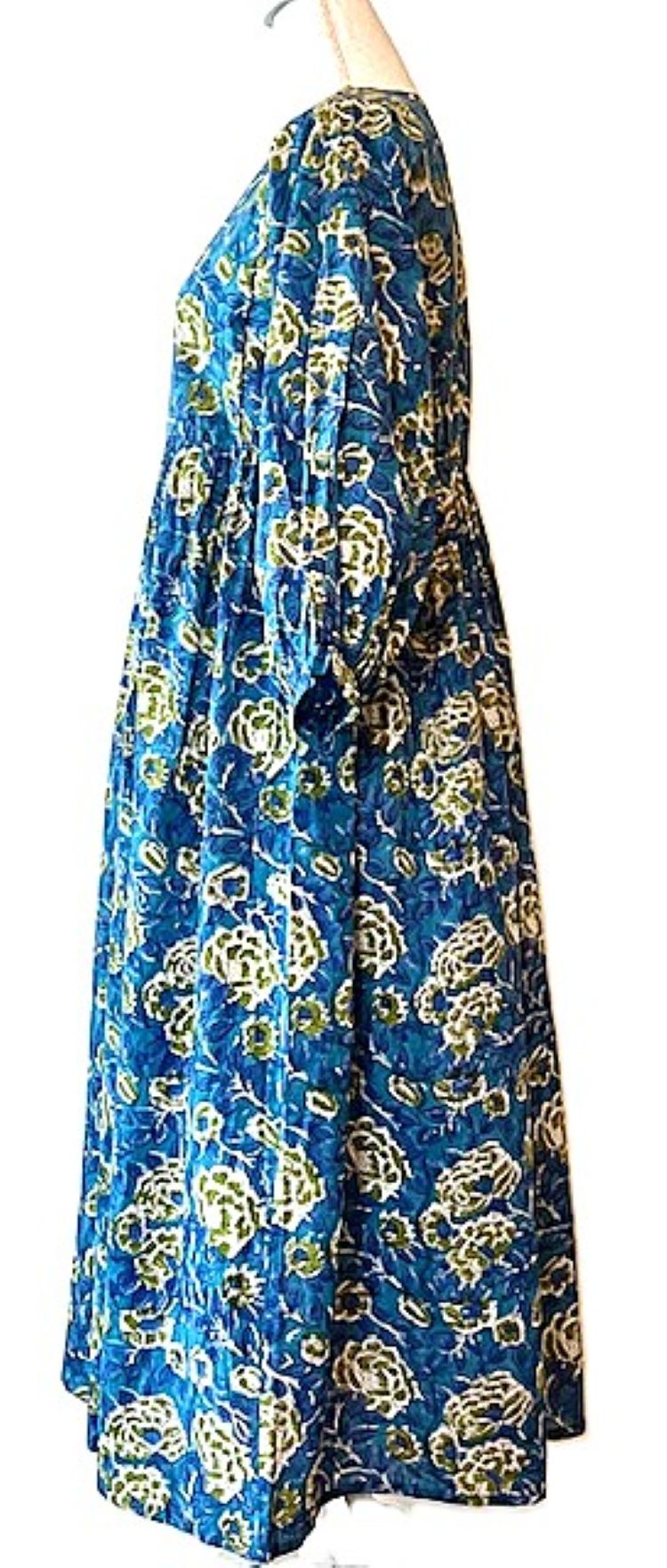 Long Cotton Block Print Dress Is A Tailored Classic - Royal Floral
