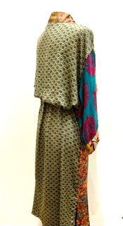 Top of the Line Silk Kimono Duster Mixed Print (Olive/Bronze)