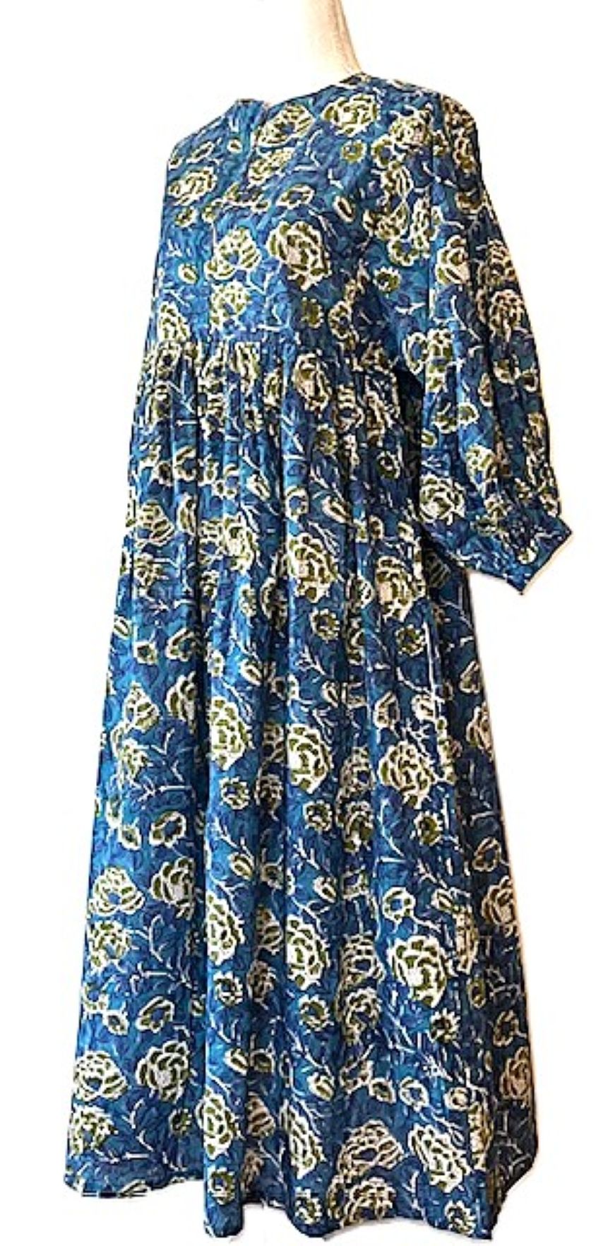 Long Cotton Block Print Dress Is A Tailored Classic - Royal Floral