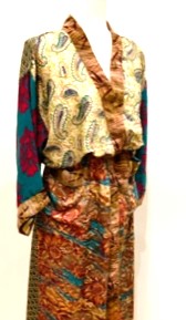 Top of the Line Silk Kimono Duster Mixed Print (Olive/Bronze)