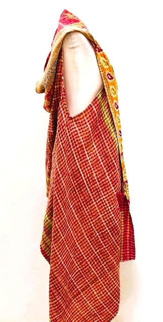 Kantha Hoodie Vest Is A Fun Fashion Accessory (Red and Yellow)