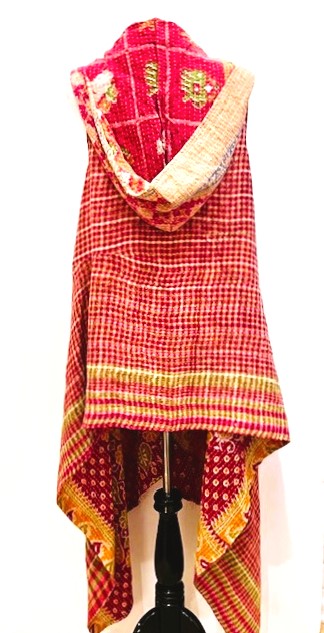 Kantha Hoodie Vest Is A Fun Fashion Accessory (Red and Yellow)