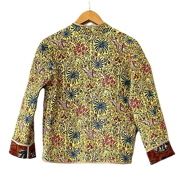 Jackets, Fully Reversible Short Quilted Jacket With Kantha Stitching. (Bronze Yellow)