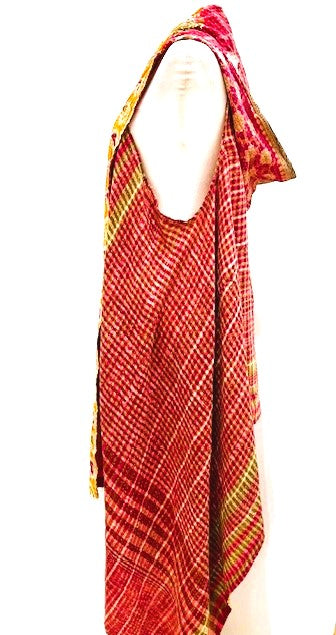 Kantha Hoodie Vest Is A Fun Fashion Accessory (Red and Yellow)