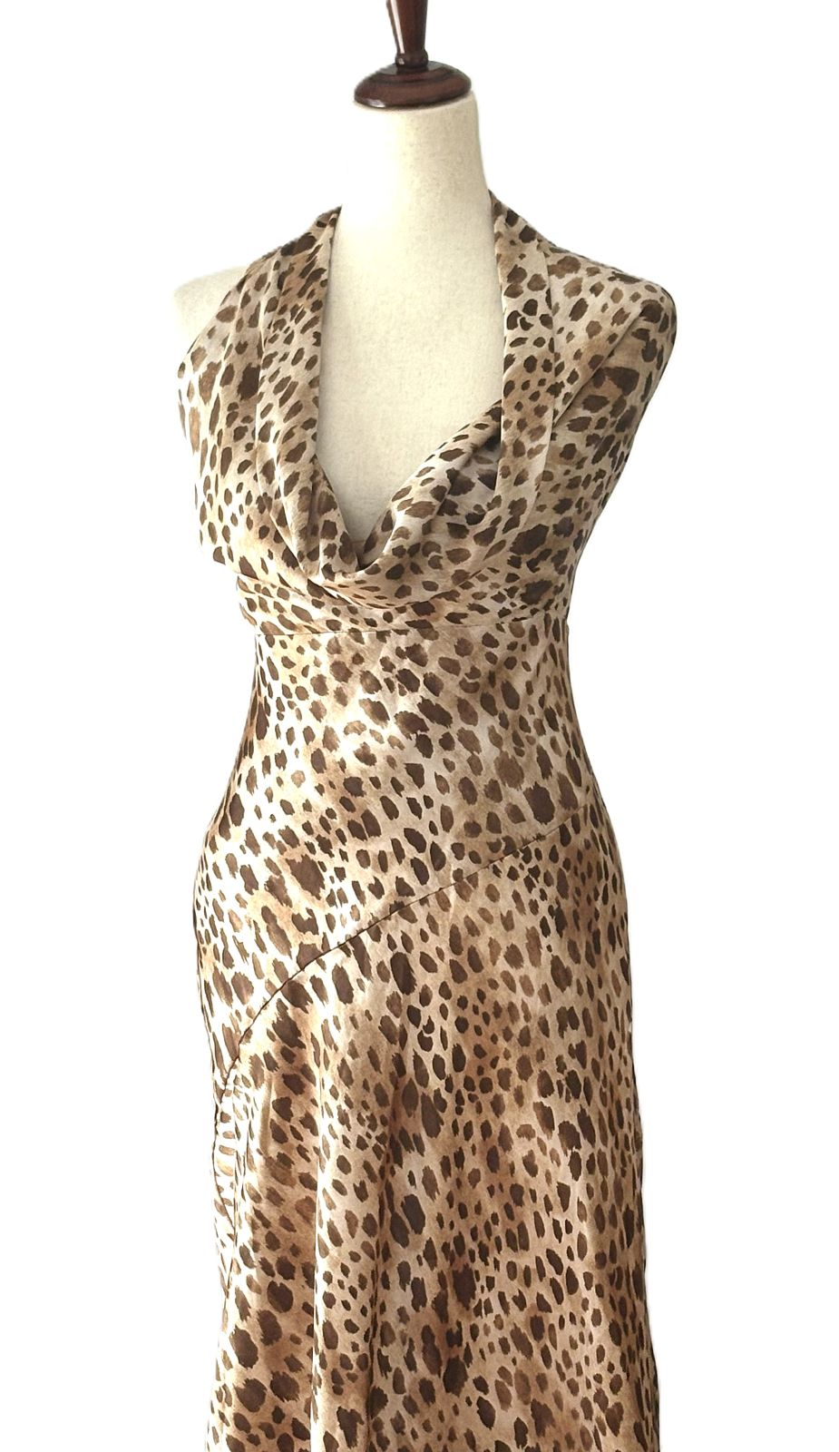 Dresses: Sleeveless Satin Animal Print Tie-Back Halter
