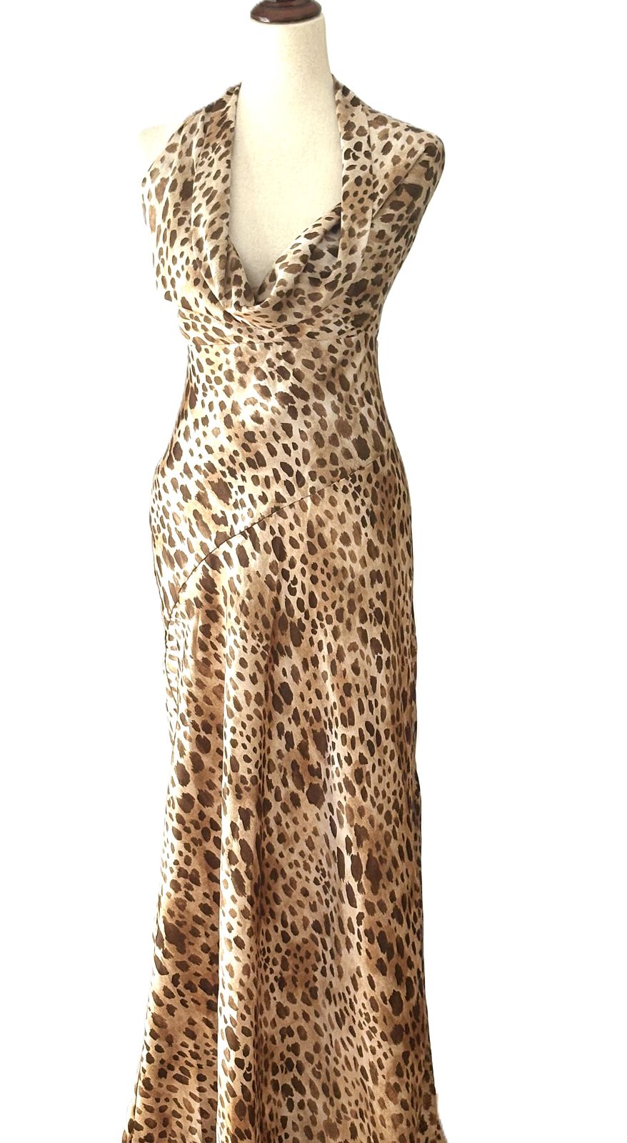 Dresses: Sleeveless Satin Animal Print Tie-Back Halter
