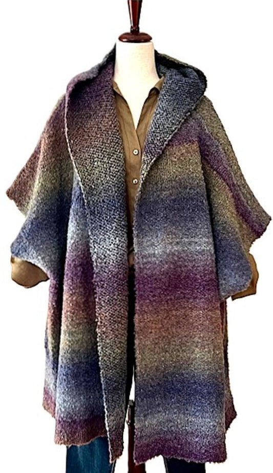 Jacket: Hooded Kimono Multicolor Gradient Blends Of Blues. Comfy.