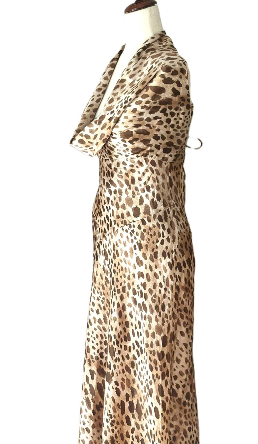 Dresses: Sleeveless Satin Animal Print Tie-Back Halter