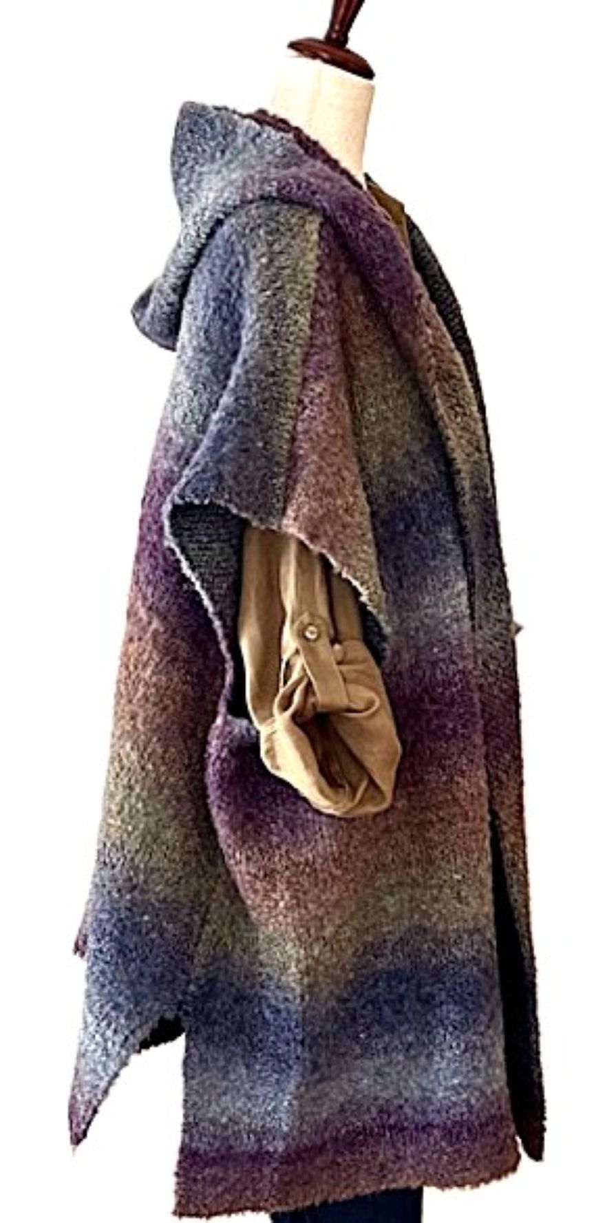 Jacket: Hooded Kimono Multicolor Gradient Blends Of Blues. Comfy.