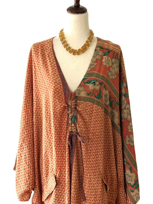 Kantha Bae Crepe Sari Moondance Muu  (Brick Border)