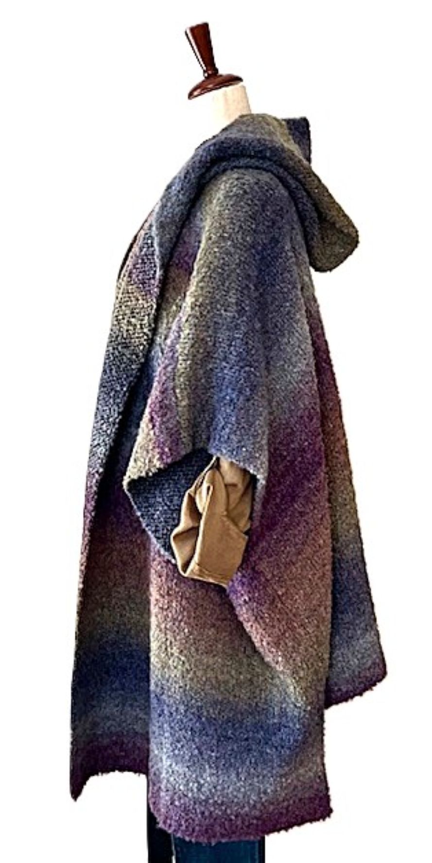 Jacket: Hooded Kimono Multicolor Gradient Blends Of Blues. Comfy.