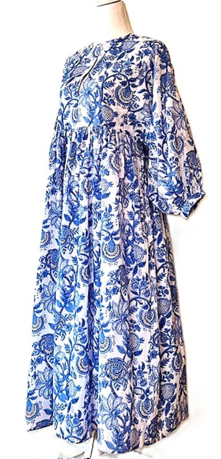 Long Cotton Block Print Dress Is A Tailored Classic - Navy Floral