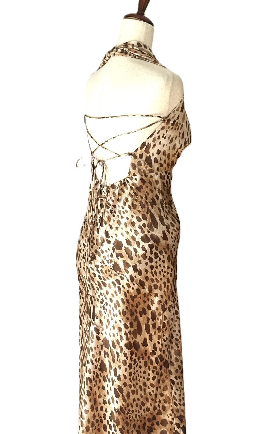 Dresses: Sleeveless Satin Animal Print Tie-Back Halter