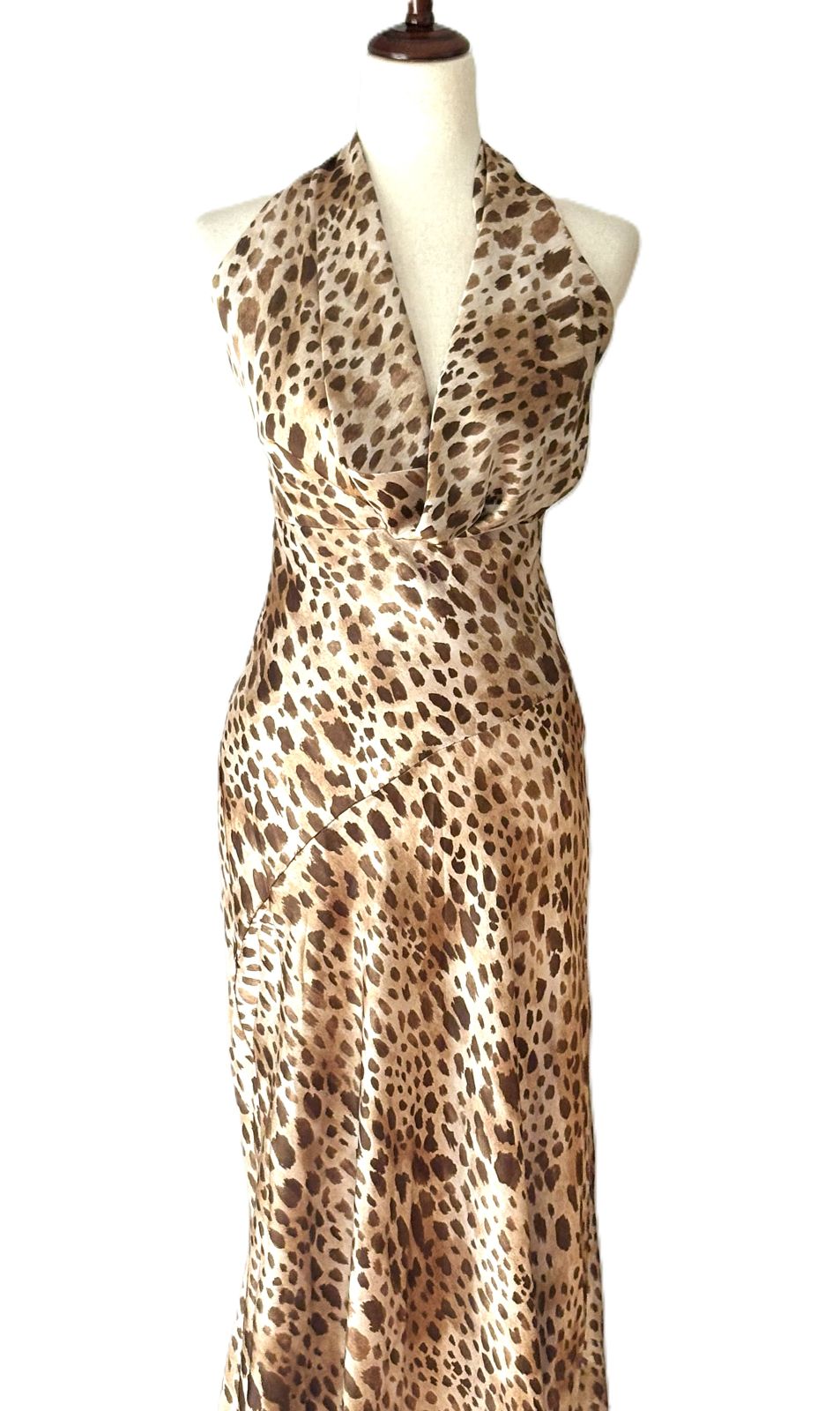 Dresses: Sleeveless Satin Animal Print Tie-Back Halter