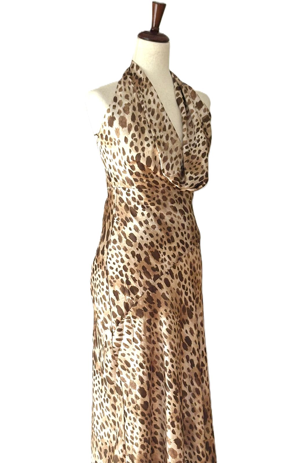 Dresses: Sleeveless Satin Animal Print Tie-Back Halter