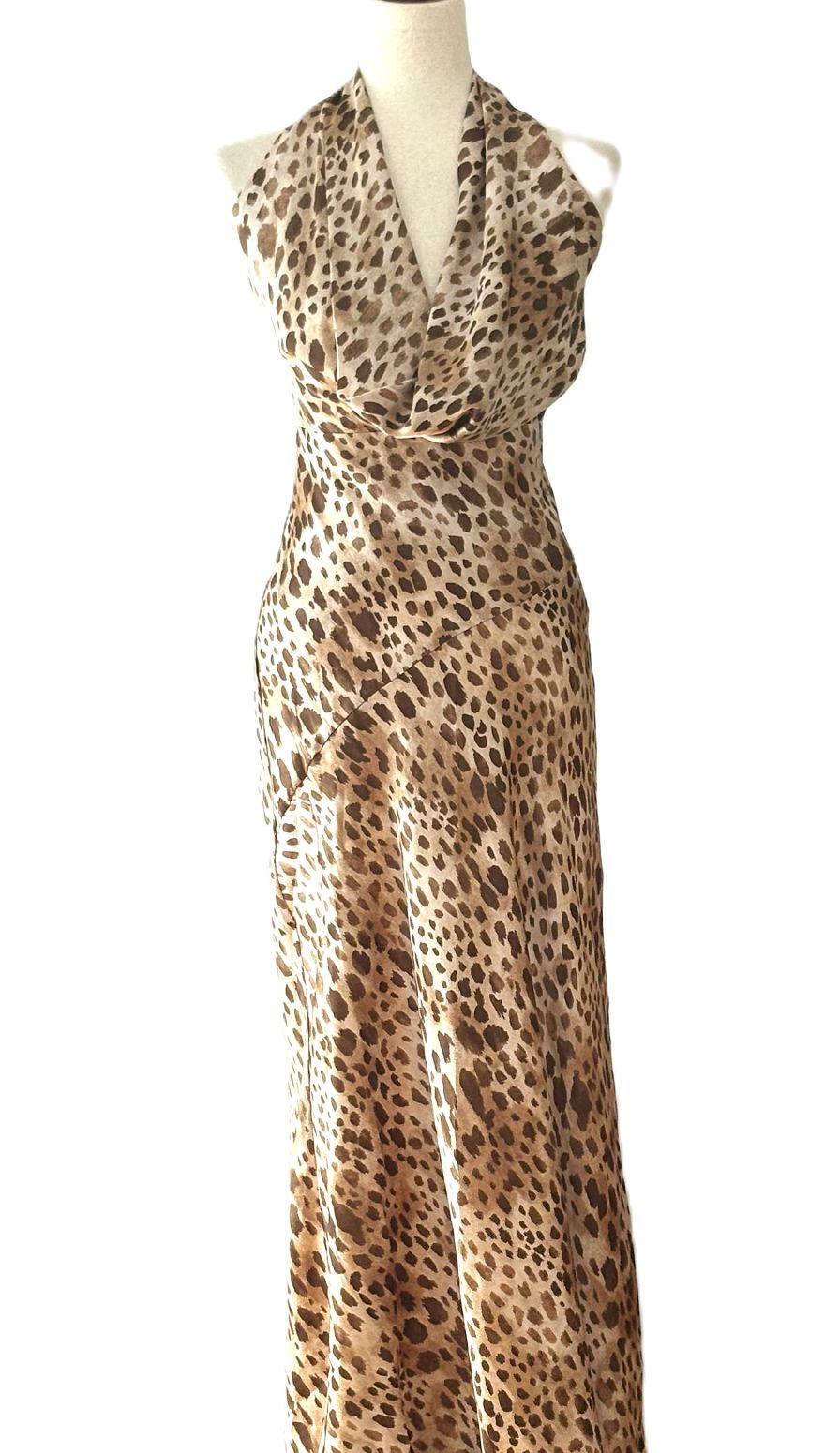 Dresses: Sleeveless Satin Animal Print Tie-Back Halter