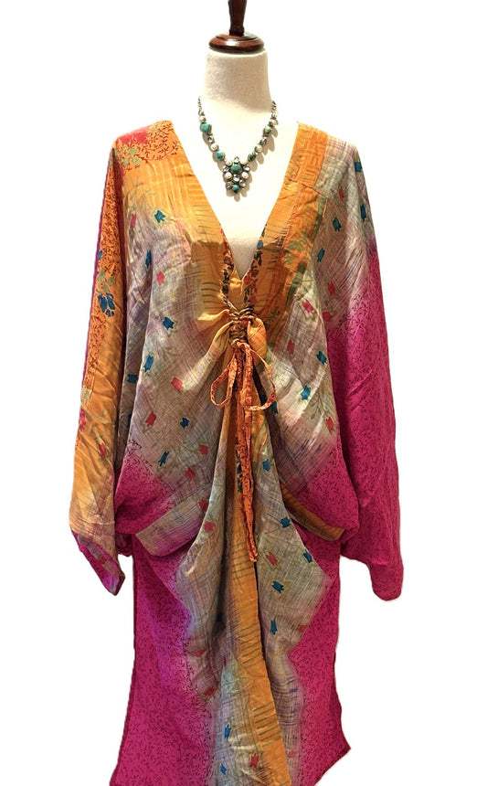 Kantha Bae Crepe Sari Moondance Muu  (Orange Pink)