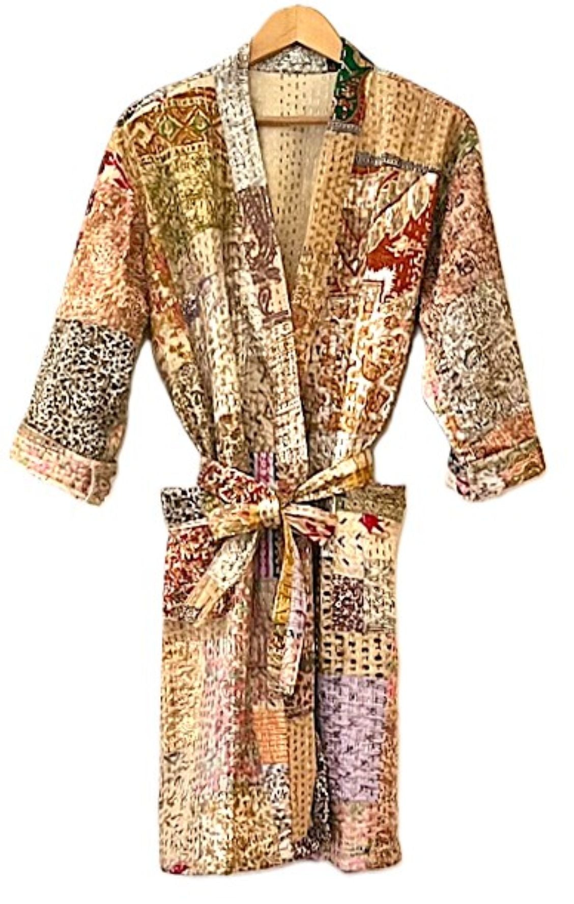 Jacket, Spectacular Stroller Length Designer Patchwork Kimono Duster.