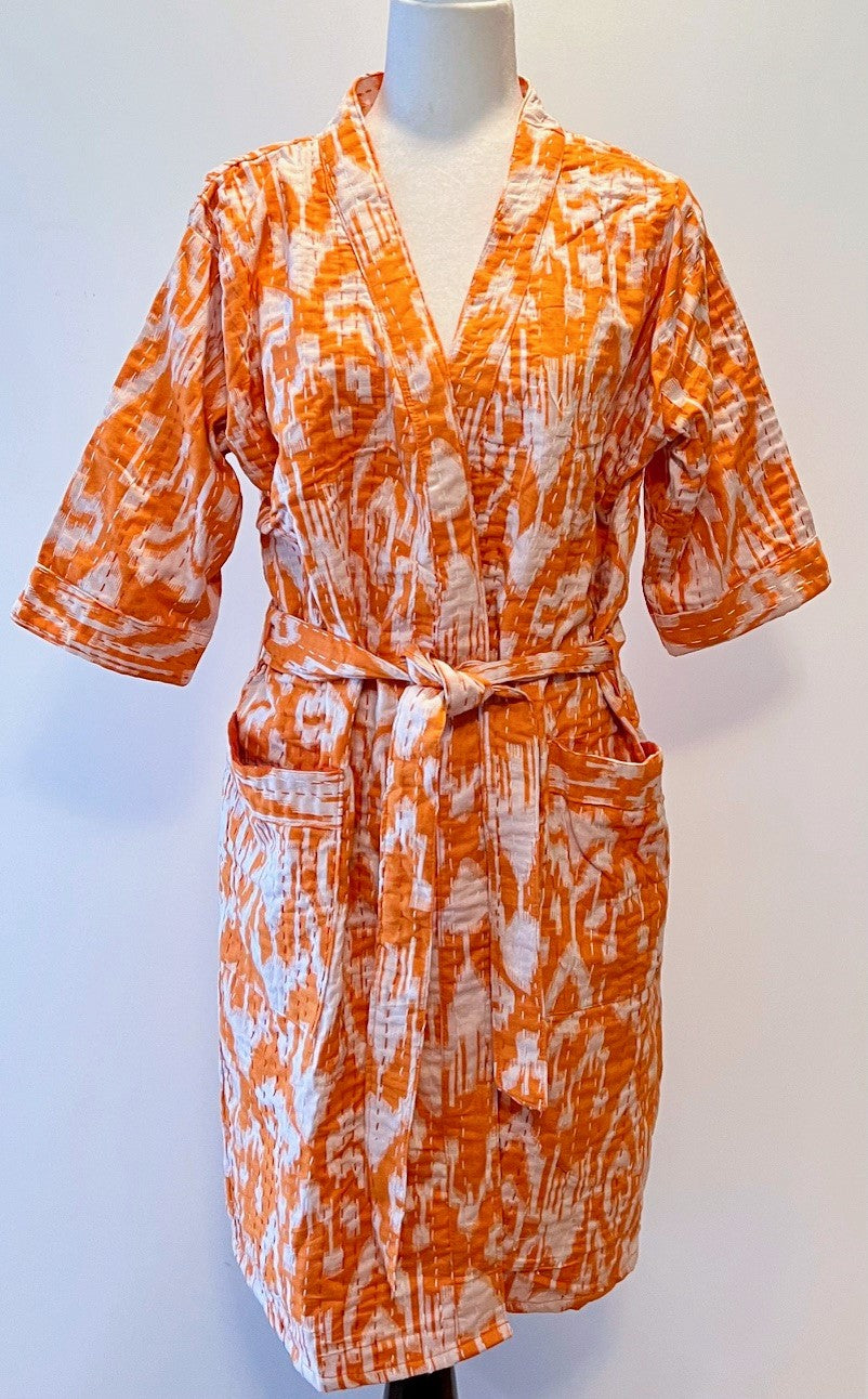 Vibrant Block Print Cotton Short Kimono Robe  Great Dress, Jacket or Coverup