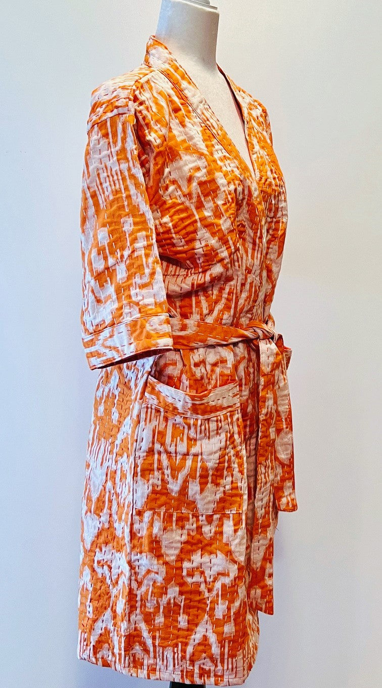 Vibrant Block Print Cotton Short Kimono Robe  Great Dress, Jacket or Coverup