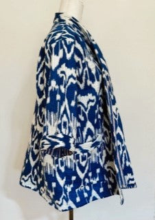 New Generation of Kantha: Print Reversible Jacket With Pockets (NavyWhite Ikat)