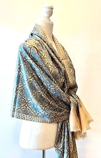 Artisan Embroidered Needlework On Silk Pashmina. Luxury Gift Item