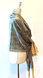 Artisan Embroidered Needlework On Silk Pashmina. Luxury Gift Item