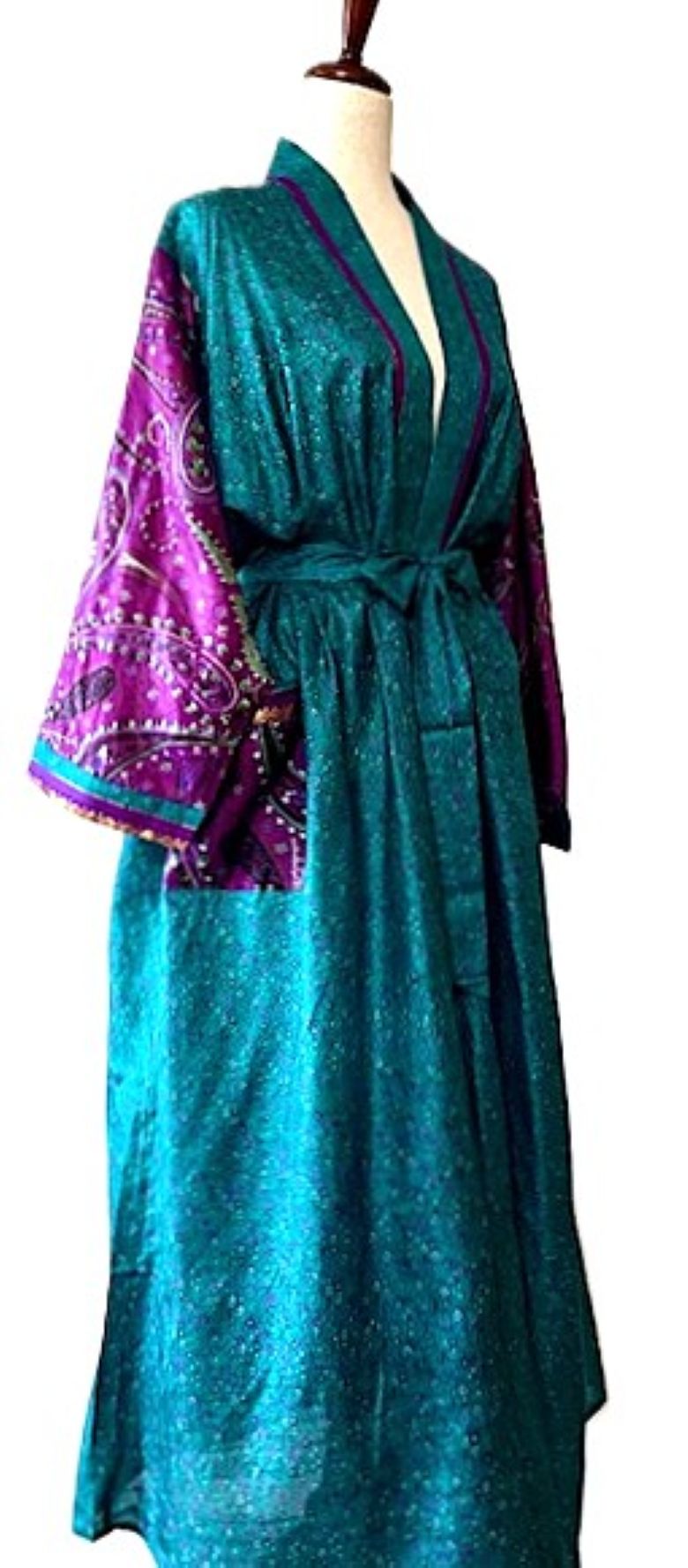 Dresses, Luxurious Silk Midi Kimono Duster. Glamorous (Turquoise)
