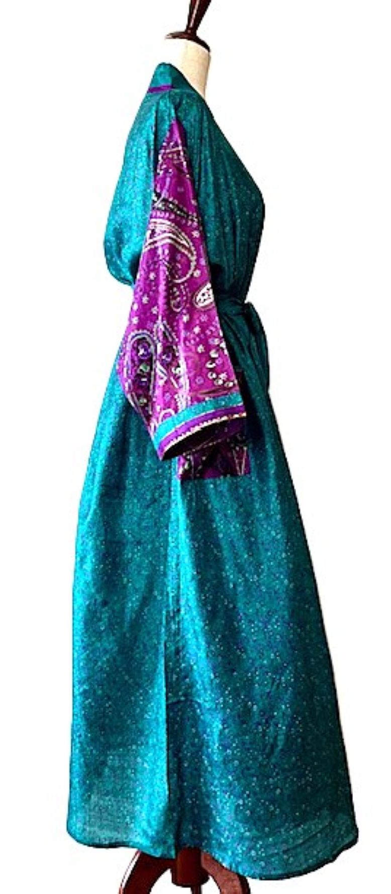 Dresses, Luxurious Silk Midi Kimono Duster. Glamorous (Turquoise)